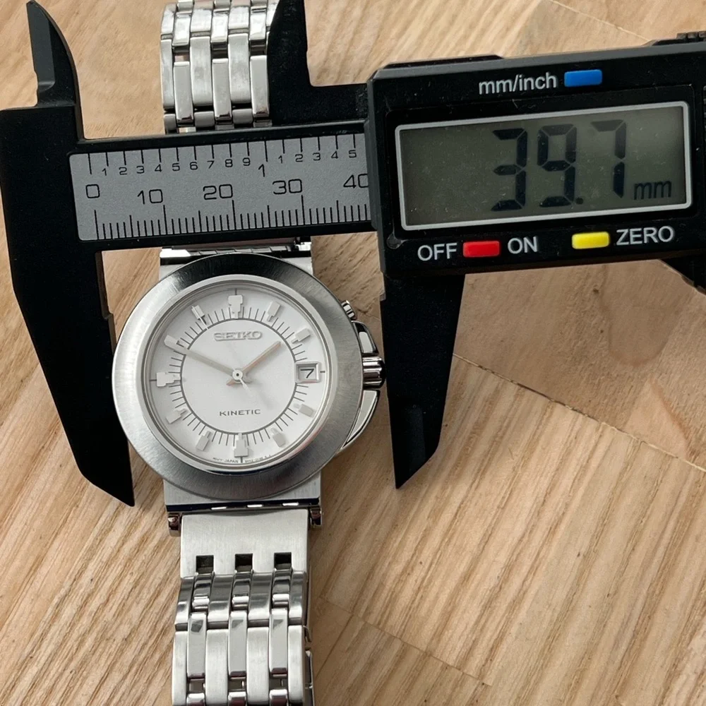 Seiko Kinetic Super Rare Automatic Watch White Dial Stainless Bracelet Dial